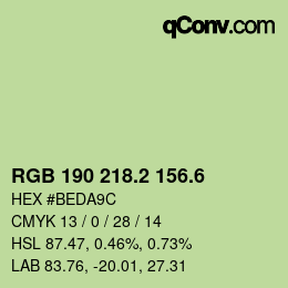カラーコード: RGB 190 218.2 156.6 | qconv.com