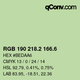 カラーコード: RGB 190 218.2 166.6 | qconv.com
