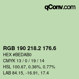カラーコード: RGB 190 218.2 176.6 | qconv.com