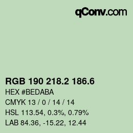 カラーコード: RGB 190 218.2 186.6 | qconv.com