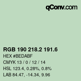 カラーコード: RGB 190 218.2 191.6 | qconv.com