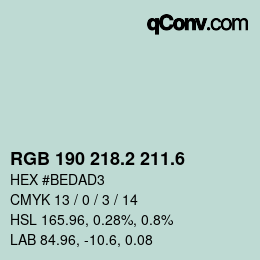 カラーコード: RGB 190 218.2 211.6 | qconv.com