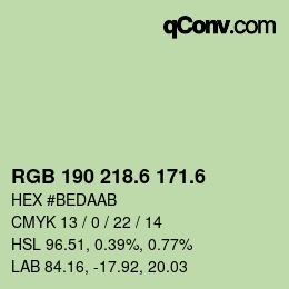 カラーコード: RGB 190 218.6 171.6 | qconv.com