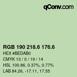 カラーコード: RGB 190 218.6 176.6 | qconv.com