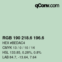 カラーコード: RGB 190 218.6 196.6 | qconv.com