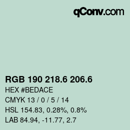 カラーコード: RGB 190 218.6 206.6 | qconv.com