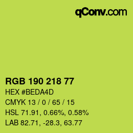 Color code: RGB 190 218 77 | qconv.com