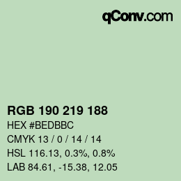 Color code: RGB 190 219 188 | qconv.com