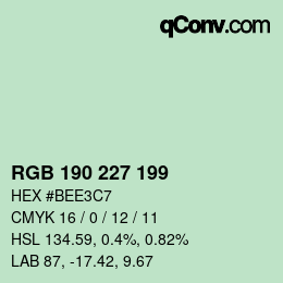 Color code: RGB 190 227 199 | qconv.com