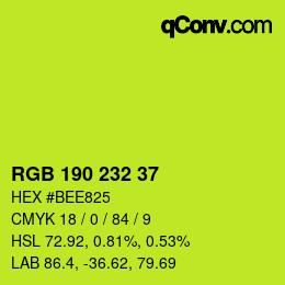 Color code: RGB 190 232 37 | qconv.com