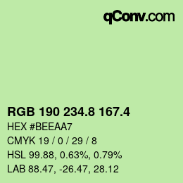 カラーコード: RGB 190 234.8 167.4 | qconv.com