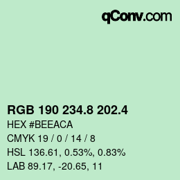 カラーコード: RGB 190 234.8 202.4 | qconv.com