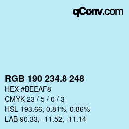 Color code: RGB 190 234.8 248 | qconv.com