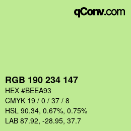 Color code: RGB 190 234 147 | qconv.com