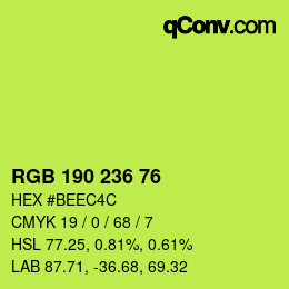 Color code: RGB 190 236 76 | qconv.com