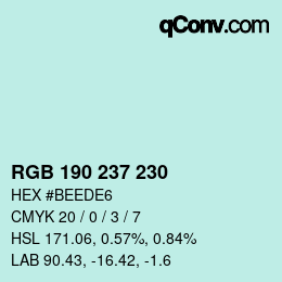 Color code: RGB 190 237 230 | qconv.com