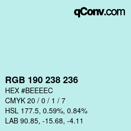 Color code: RGB 190 238 236 | qconv.com