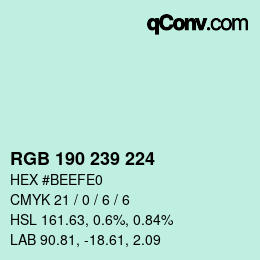 颜色代码: RGB 190 239 224 | qconv.com