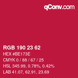 Color code: RGB 190 23 62 | qconv.com