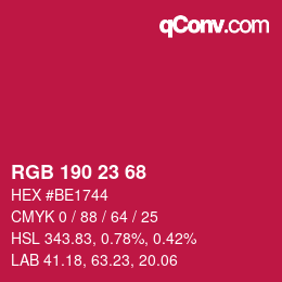 Color code: RGB 190 23 68 | qconv.com