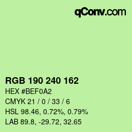 Color code: RGB 190 240 162 | qconv.com