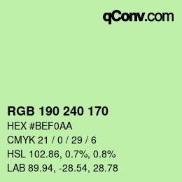 Color code: RGB 190 240 170 | qconv.com