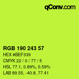 Color code: RGB 190 243 57 | qconv.com