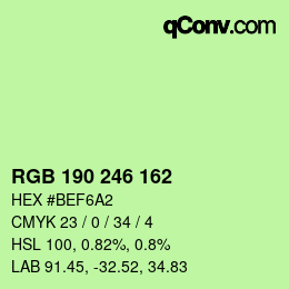 Código de color: RGB 190 246 162 | qconv.com
