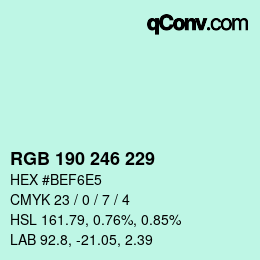 Color code: RGB 190 246 229 | qconv.com
