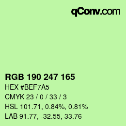 Color code: RGB 190 247 165 | qconv.com