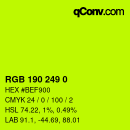Color code: RGB 190 249 0 | qconv.com
