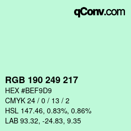 颜色代码: RGB 190 249 217 | qconv.com