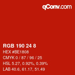 カラーコード: RGB 190 24 8 | qconv.com