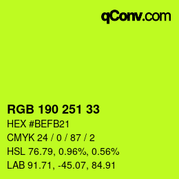 颜色代码: RGB 190 251 33 | qconv.com