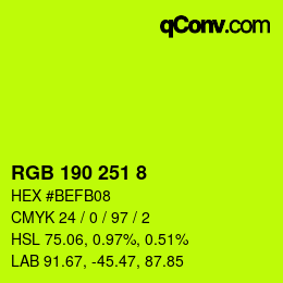 Color code: RGB 190 251 8 | qconv.com
