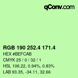カラーコード: RGB 190 252.4 171.4 | qconv.com