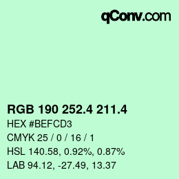 カラーコード: RGB 190 252.4 211.4 | qconv.com