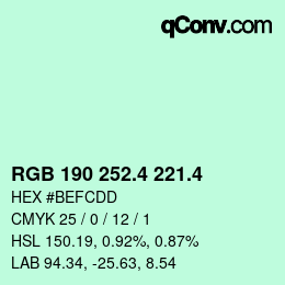 カラーコード: RGB 190 252.4 221.4 | qconv.com