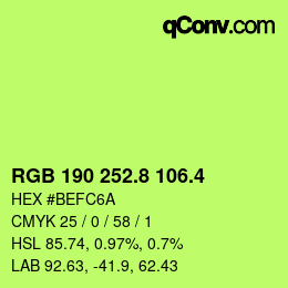 カラーコード: RGB 190 252.8 106.4 | qconv.com
