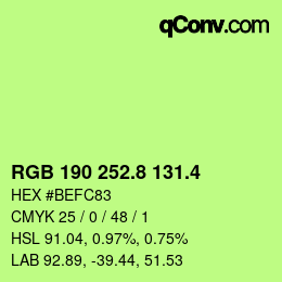 カラーコード: RGB 190 252.8 131.4 | qconv.com
