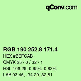 カラーコード: RGB 190 252.8 171.4 | qconv.com