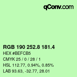 カラーコード: RGB 190 252.8 181.4 | qconv.com