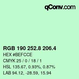 カラーコード: RGB 190 252.8 206.4 | qconv.com