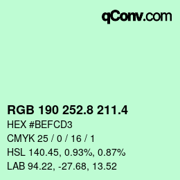 カラーコード: RGB 190 252.8 211.4 | qconv.com