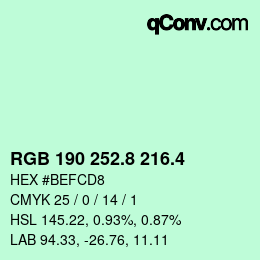 カラーコード: RGB 190 252.8 216.4 | qconv.com