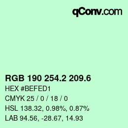 カラーコード: RGB 190 254.2 209.6 | qconv.com