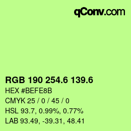 カラーコード: RGB 190 254.6 139.6 | qconv.com