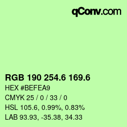カラーコード: RGB 190 254.6 169.6 | qconv.com