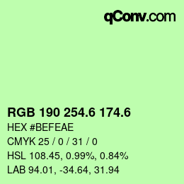 カラーコード: RGB 190 254.6 174.6 | qconv.com