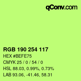 Color code: RGB 190 254 117 | qconv.com
